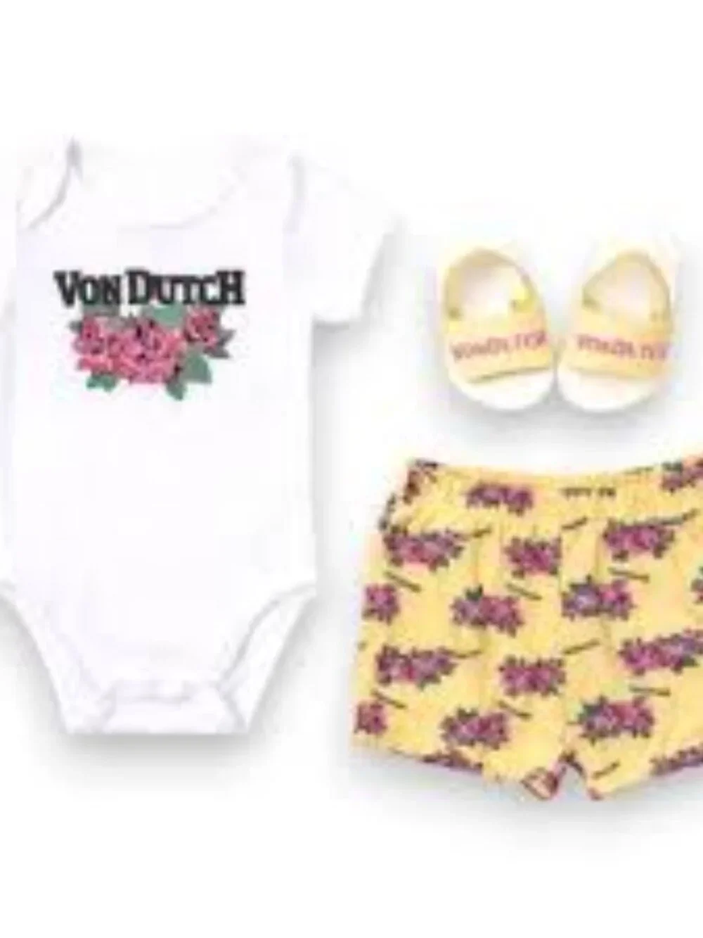 Von Dutch Baby 3Pc Floral Bodysuit Shorts & Sandals Set Size 6M